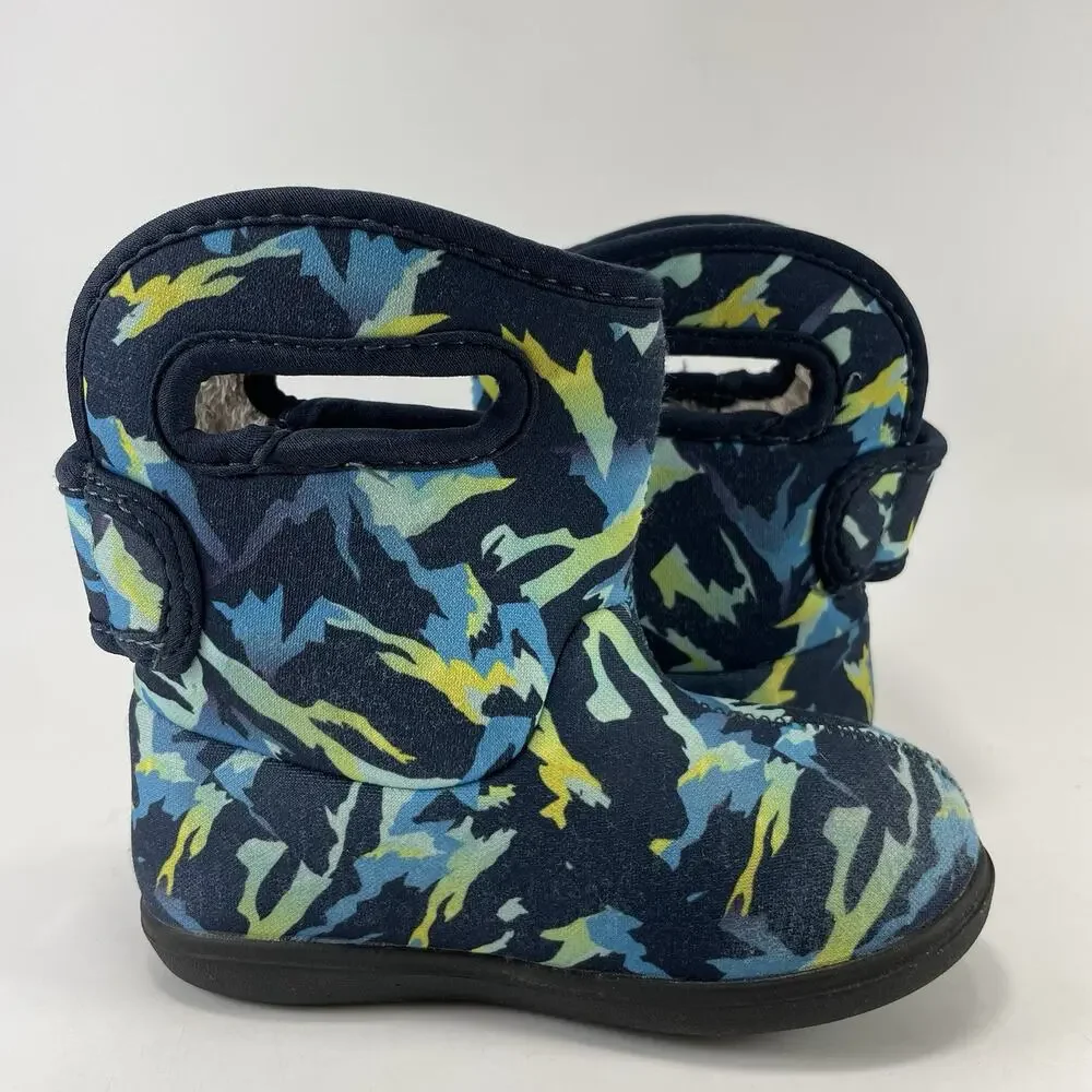 Bogs Bogs II Rain Boots Kids Size 9 Blue Faux Fur Lined Winter Snow Sport Camo
